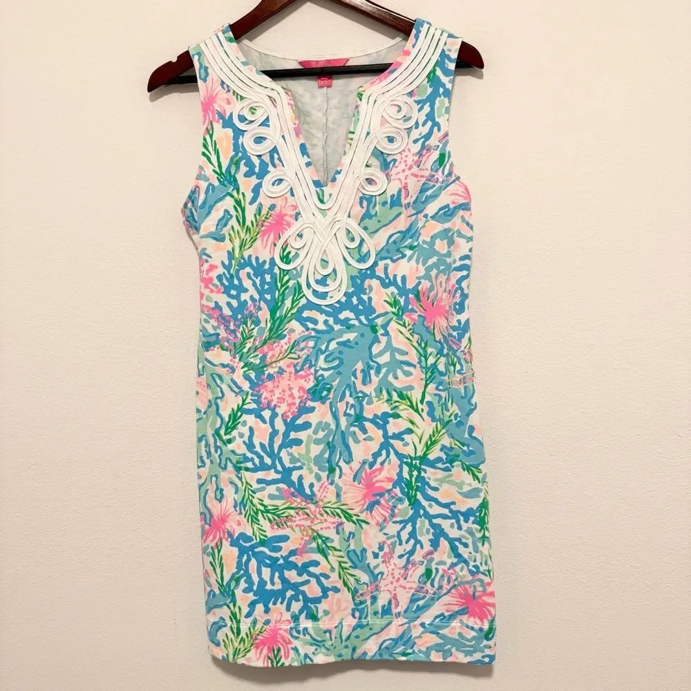 Lilly Pulitzer Harper Shift Dress Coral Bay Stretch Cotton French Terry Medium - Picture 3 of 9